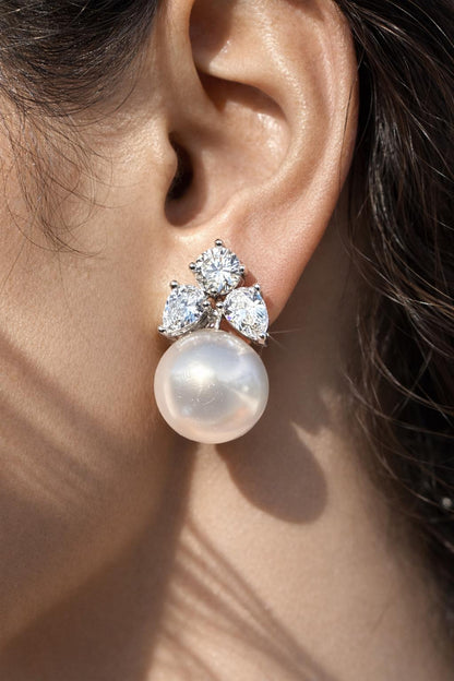 Large Pearl Drop Earrings Statements Moissanite Diamond CZ Bride Big Pearl Jewelry Wedding Gift