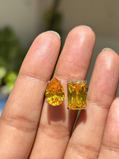 Yellow Diamond Ring Canary Moissanite Large Cocktail Two Stone Statement Jewelry Yellow Sapphire Rings