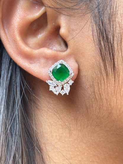Green Paraiba Tourmaline Stud Earrings CZ Moissanite Emerald DOublet Stone Jewelry Everyday Gift Her