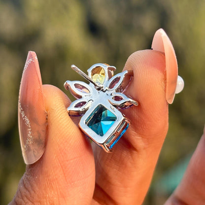 Aquamarine Earrings Multicolor Statement Studs Aqua Blue CZ Moissanite Diamond Colorful Stone Jewelry Gift