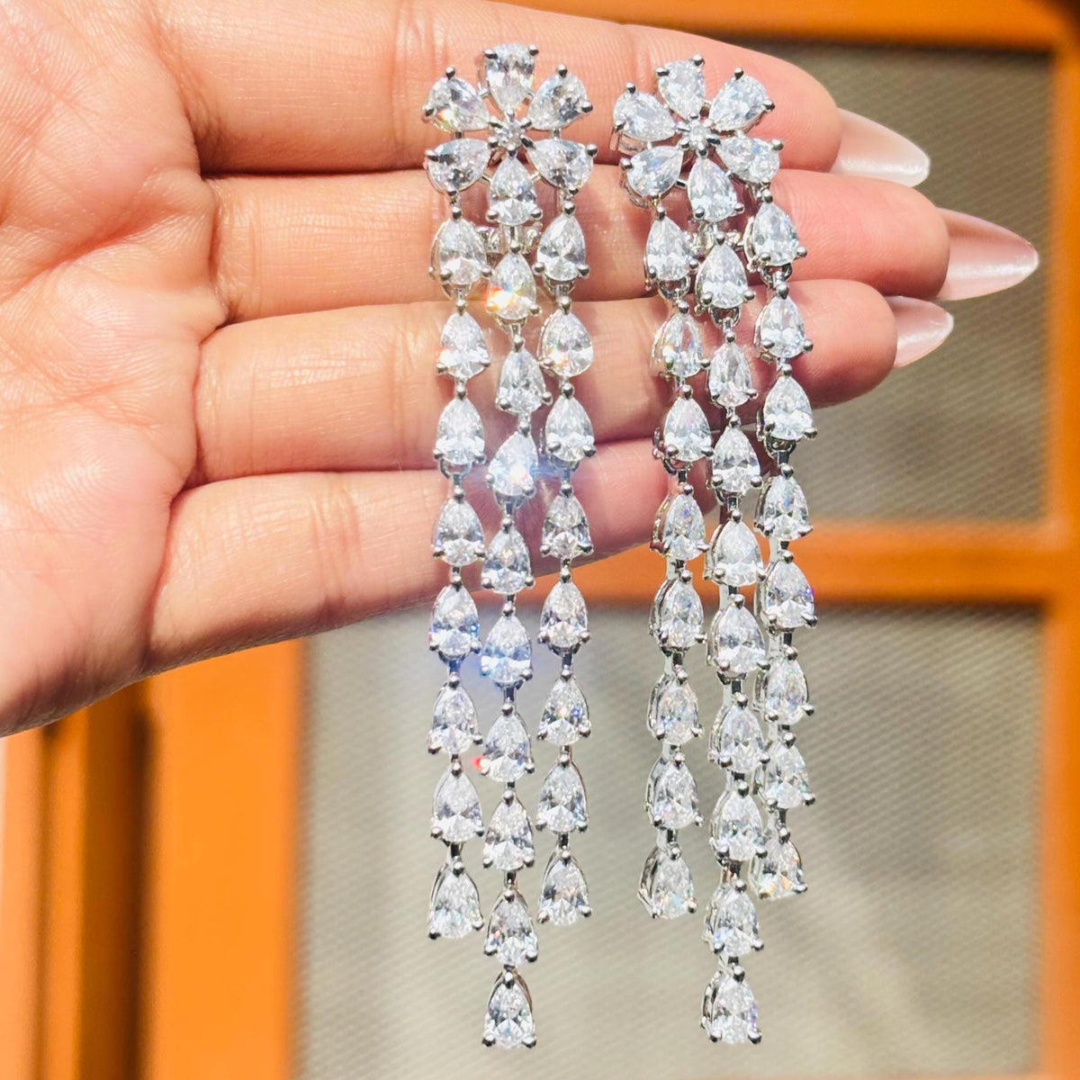 Moissanite Diamond Chandelier Earrings Large Statement Huge Dangle Drop Flower CZ Bridal Wedding Jewelry