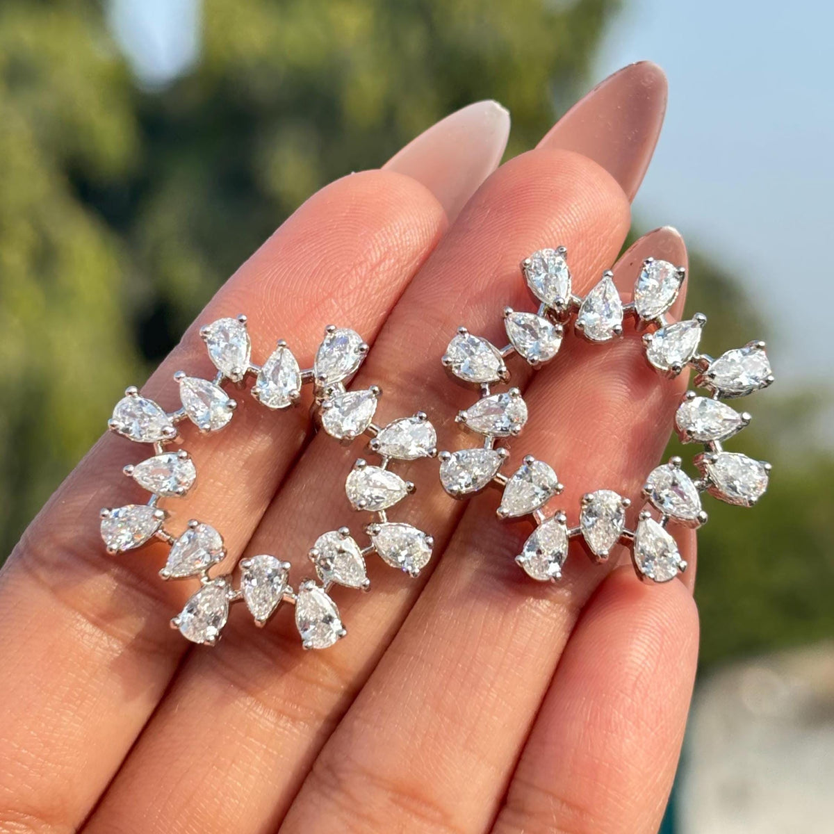 Moissanite Diamond Earrings Large Statement Studs Circle Shape CZ Cubic Zirconia Cocktail Wedding Gift