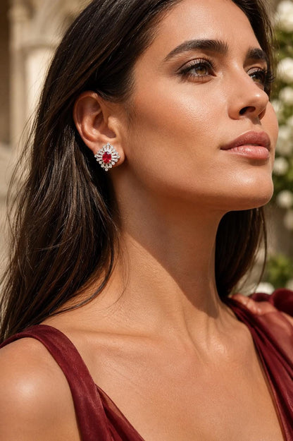 Ruby Diamond Earrings Statement Studs CZ Moissanite Small Red Stone Jewelry Birthday Gift Her