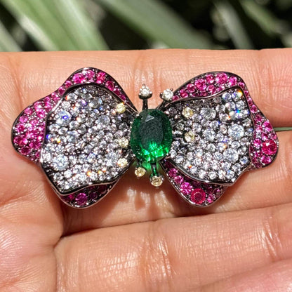 Large Ruby Brooch Statement Moissanite Diamond Pink Sapphire Emerald Green Stone Jewelry Groom Wedding