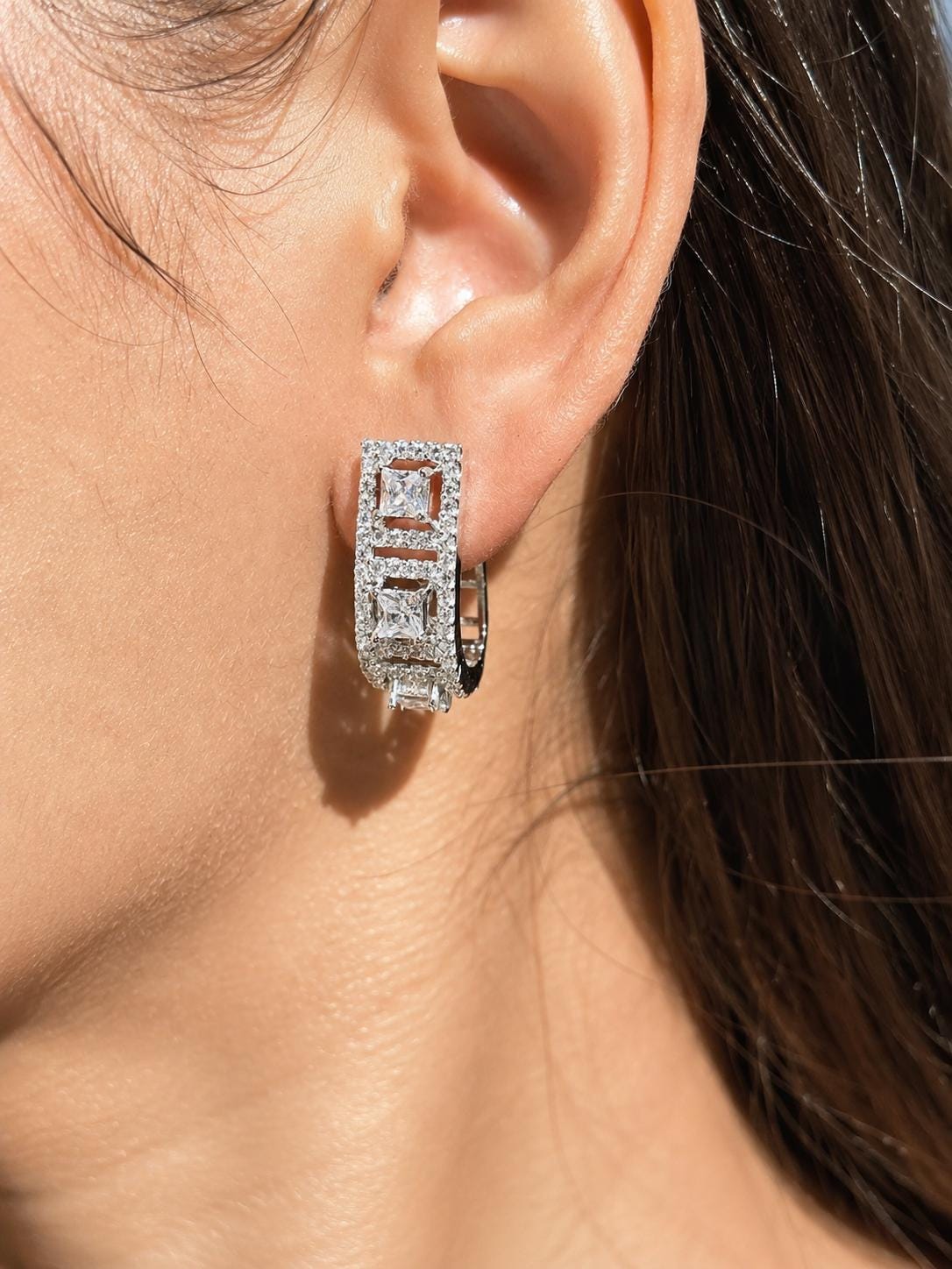 Moissanite Diamond Hoop Earrings Statement Prom Jewelry Designer Cubic Zirconia Hoops Birthday Gift Her