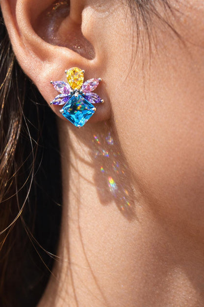 Aquamarine Earrings Multicolor Statement Studs Aqua Blue CZ Moissanite Diamond Colorful Stone Jewelry Gift