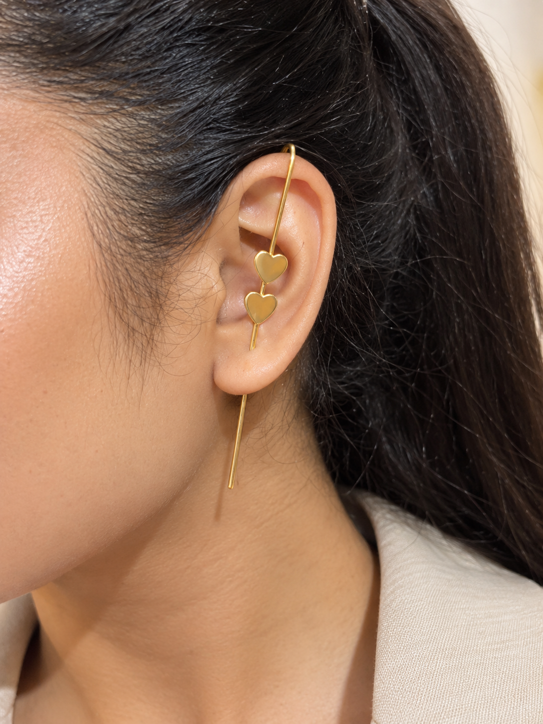 Gold Plated Ear Cuff, Daily Wear Heart Ear Climber Earrings, Minimalist Gold Jewelry for Women