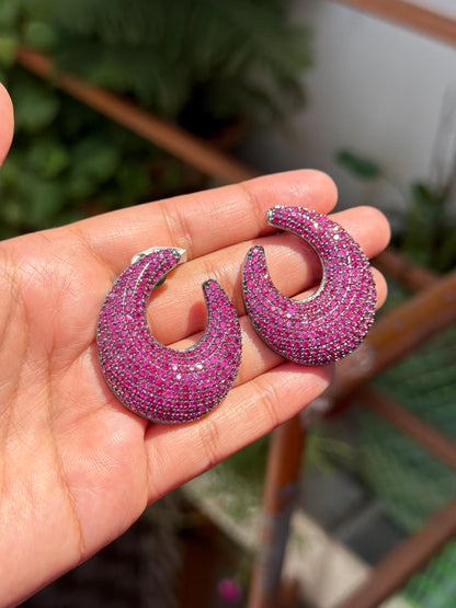 Ruby Diamond Earrings Large Statement Studs Pink Sapphire Pave Setting Designer Bride Wedding Jewelry