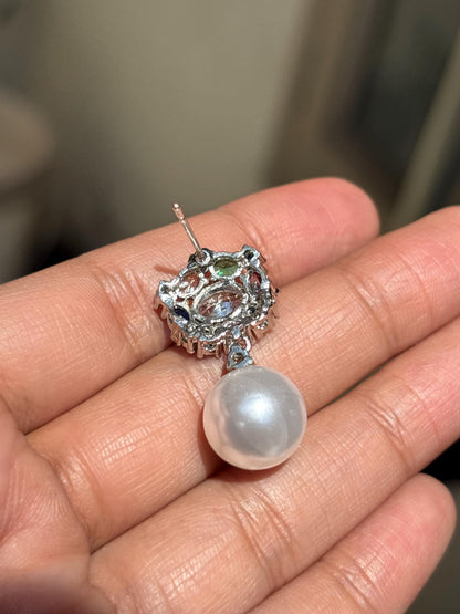 Multicolor Earrings Pearl Drop Statement Mix Stone Jewelry CZ Moissanite Cubic Zirconia Wedding Gift