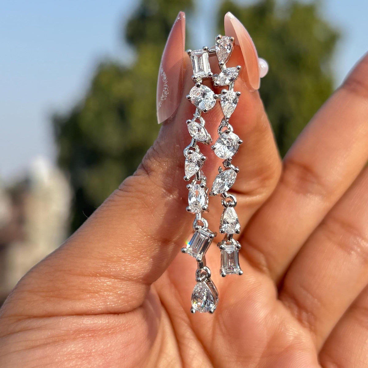 Moissanite Diamond Chandelier Earrings Long Multi Shape CZ Waterfall Dangle Statement Wedding Bridal Jewelry
