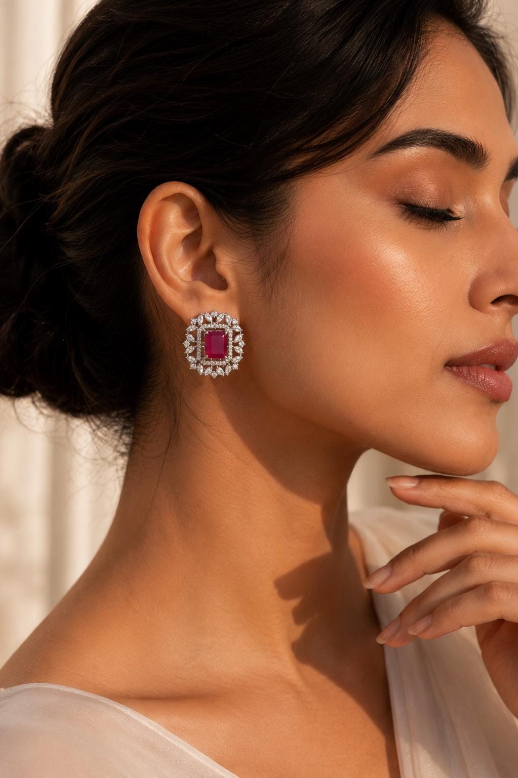 Ruby Diamond Earrings Large Statement Studs Pink Sapphire Jewelry Big Stone Huge Studs Cocktail