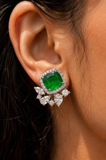 Green Paraiba Tourmaline Stud Earrings CZ Moissanite Emerald DOublet Stone Jewelry Everyday Gift Her