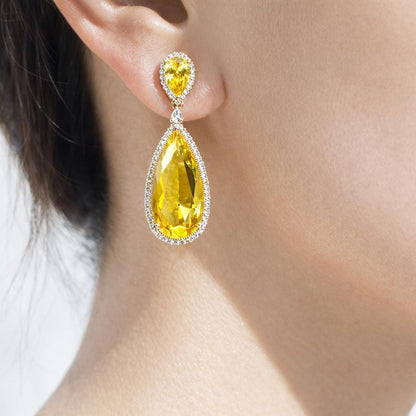 Yellow Diamond Earrings Statement CZ Moissanite Cubic Zirconia Yellow Sapphire Stone Jewelry Wedding Gift