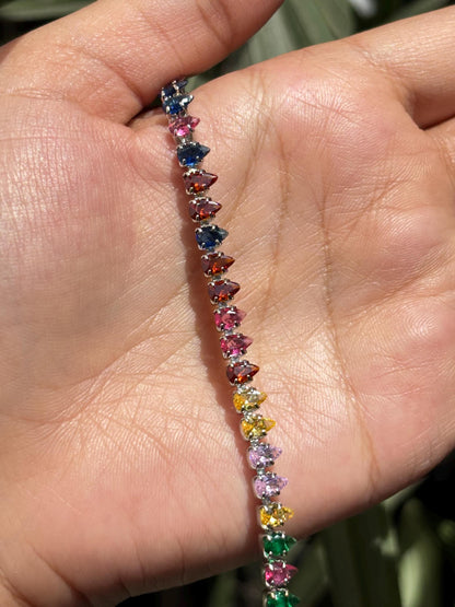 Multicolor Bracelet Statement Mix Stone Jewelry Colorful Rainbow Tennis Bracelet Cubic Zirconia Engagement Gift