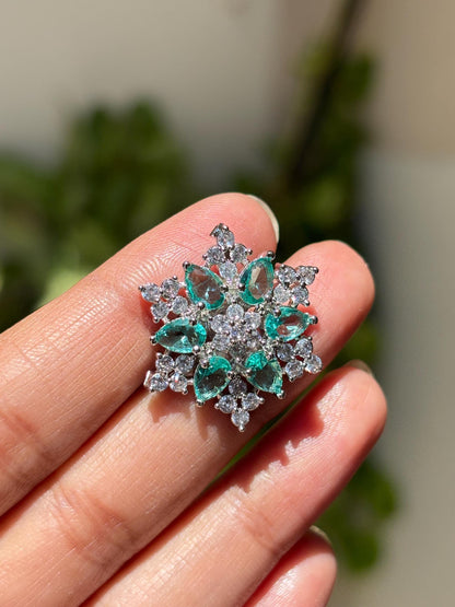 Mint Diamond Earrings Statement Studs Large Flower Shape Light Mint Sapphire Green Moissanite Jewelry