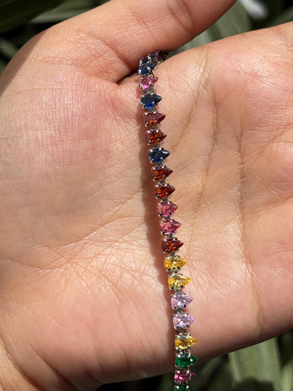 Multicolor Bracelet Statement Mix Stone Jewelry Colorful Rainbow Tennis Bracelet Cubic Zirconia Engagement Gift