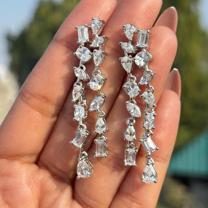 Moissanite Diamond Chandelier Earrings Long Multi Shape CZ Waterfall Dangle Statement Wedding Bridal Jewelry