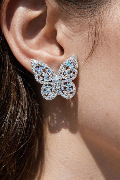 Large Butterfly Earrings CZ Moissanite Diamond Statement Studs Big Butterfly Shape Cocktail Jewelry Gift
