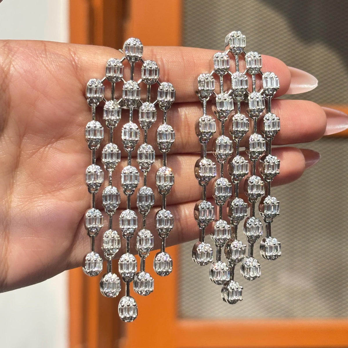 Moissanite Diamond Chandelier Earrings Large Long Statement Dangle Baguette CZ Waterfall Bridal Jewelry Wedding
