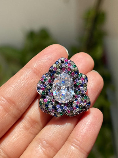 Multicolor Earrings Large Statement Studs Multi Stone CZ Moissanite Diamond Big Cocktail Designer Jewelry