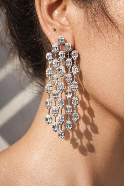 Moissanite Diamond Chandelier Earrings Large Long Statement Dangle Baguette CZ Waterfall Bridal Jewelry Wedding
