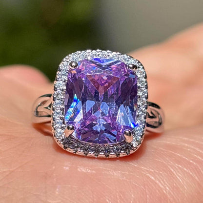 Purple Sapphire Ring Large Statement Moissanite Diamond Leavender Purple Stone Jewelry Huge Engagement Rings
