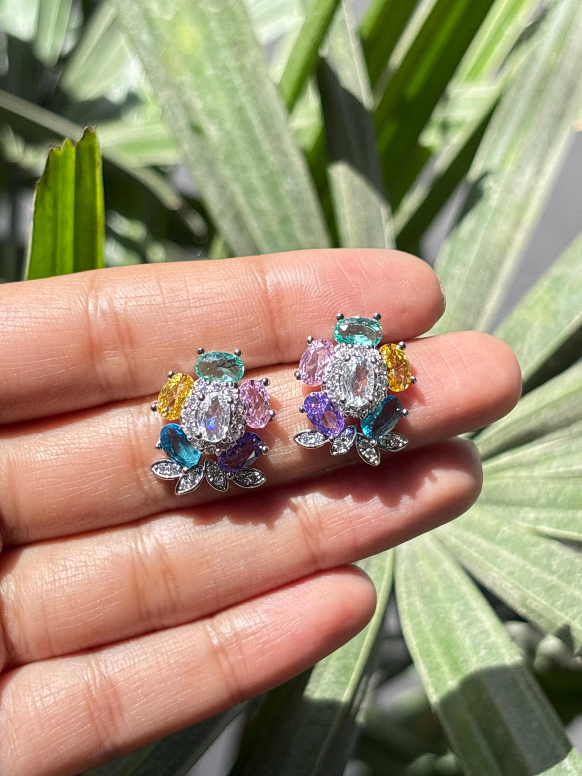 Multicolor Earrings Statement Small Studs Moissanite CZ Cubic Zirconia Mix Stone Colorful Jewelry Gift