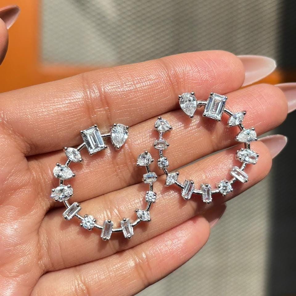 Large Moissanite Diamond Earrings Big Studs Statement Oversized Huge Cubic Zirconia CZ Engagement Jewelry