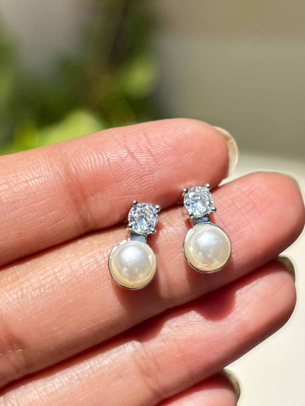 Pearl Diamond Earrings Small CZ Moissanite Cubic Zirconia White Pearl Bridesmaid Jewelry Wedding Gift