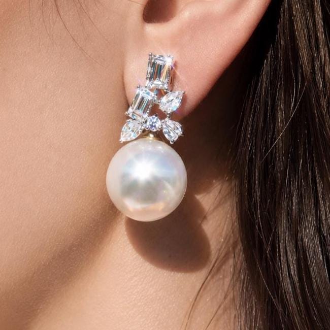 Moissanite Diamond Earrings Pearl Drop Statement Bride Wedding Cubic Zirconia Dangle Big Pearl Jewelry