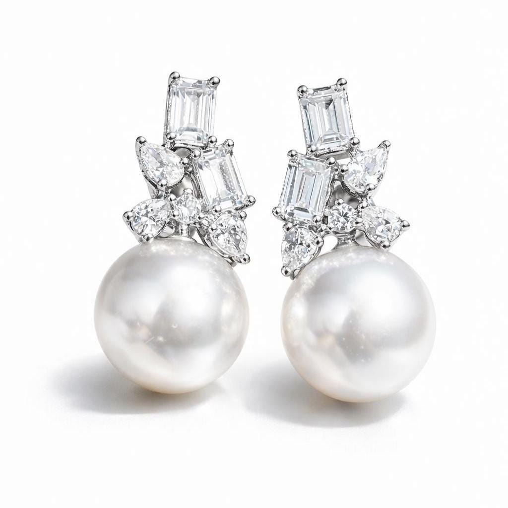 Moissanite Diamond Earrings Pearl Drop Statement Bride Wedding Cubic Zirconia Dangle Big Pearl Jewelry