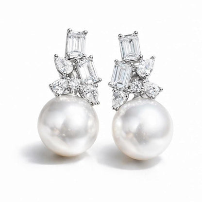 Moissanite Diamond Earrings Pearl Drop Statement Bride Wedding Cubic Zirconia Dangle Big Pearl Jewelry
