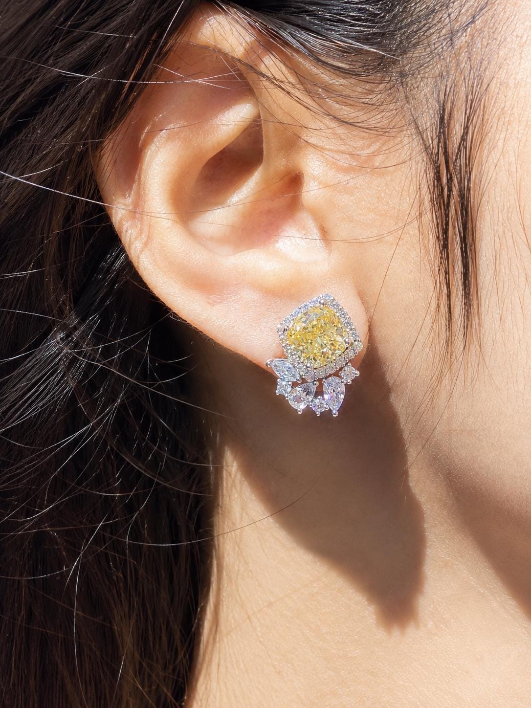 Yellow Diamond Earrings Small Studs Moissanite Statement Canary Yellow Sapphire Jewelry Cubic Zirconia Gift