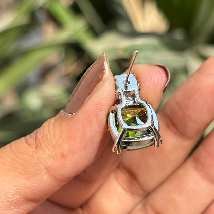 Peridot Earrings Small CZ Moissanite Diamond Green Stone Statement Designer Peridot Jewelry Gift Her