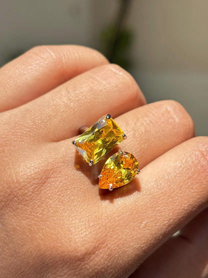Yellow Diamond Ring Canary Moissanite Large Cocktail Two Stone Statement Jewelry Yellow Sapphire Rings