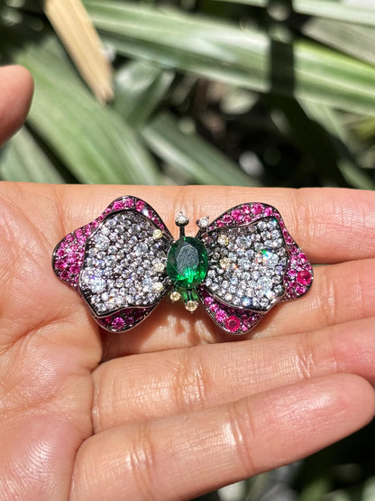 Large Ruby Brooch Statement Moissanite Diamond Pink Sapphire Emerald Green Stone Jewelry Groom Wedding