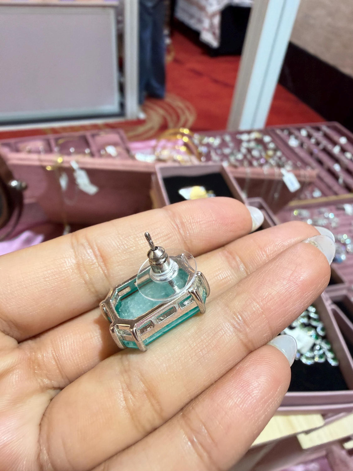 Large Emerald Doublet Earrings Statement Studs Moissanite Diamond Green Paraiba Tourmaline Cubic Zirconia Jewelry