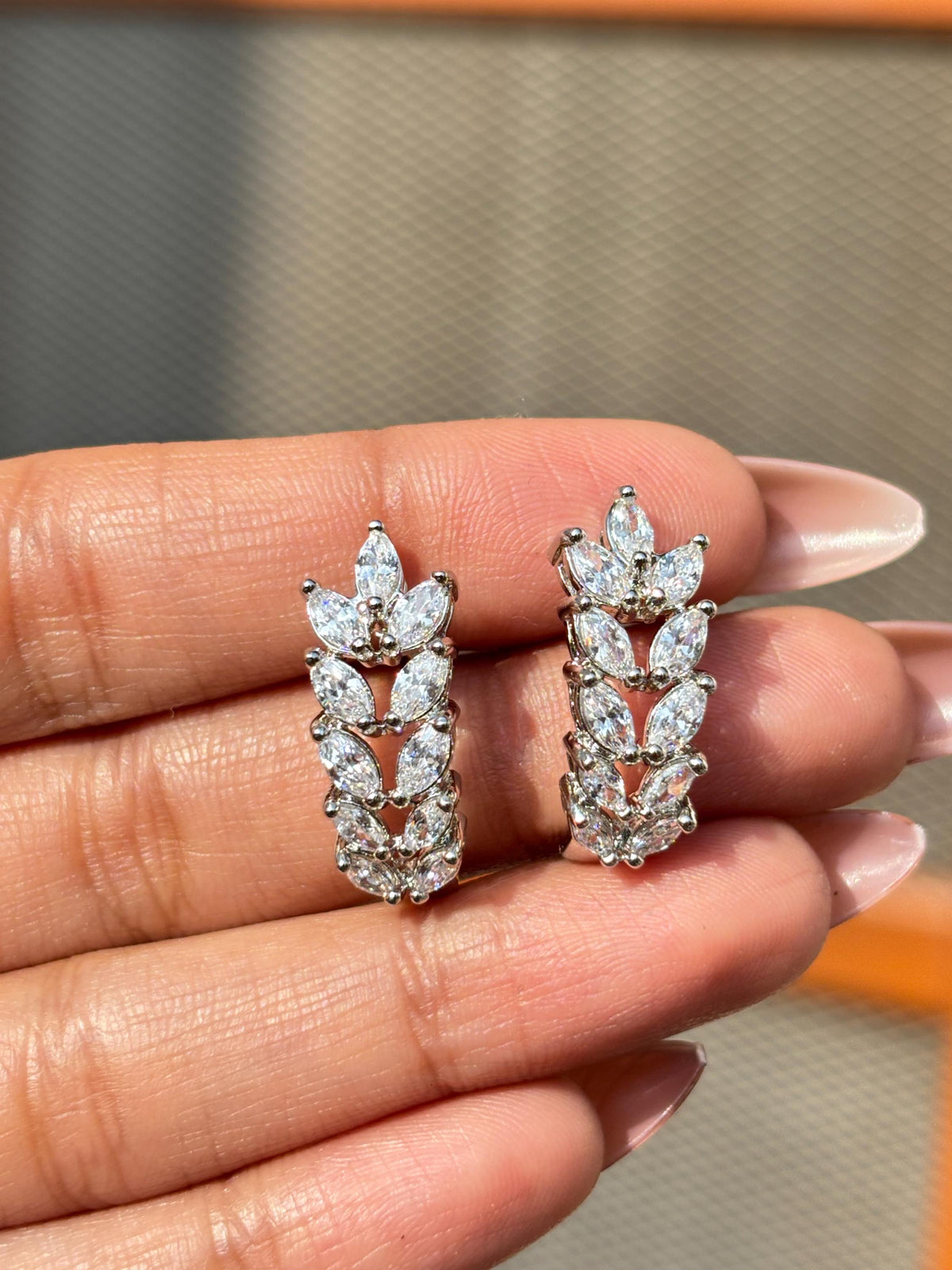 Moissanite Diamond Earrings Small Half Hoop Studs Style Leaf Moissanite Cubic Zirconia Stone Jewelry