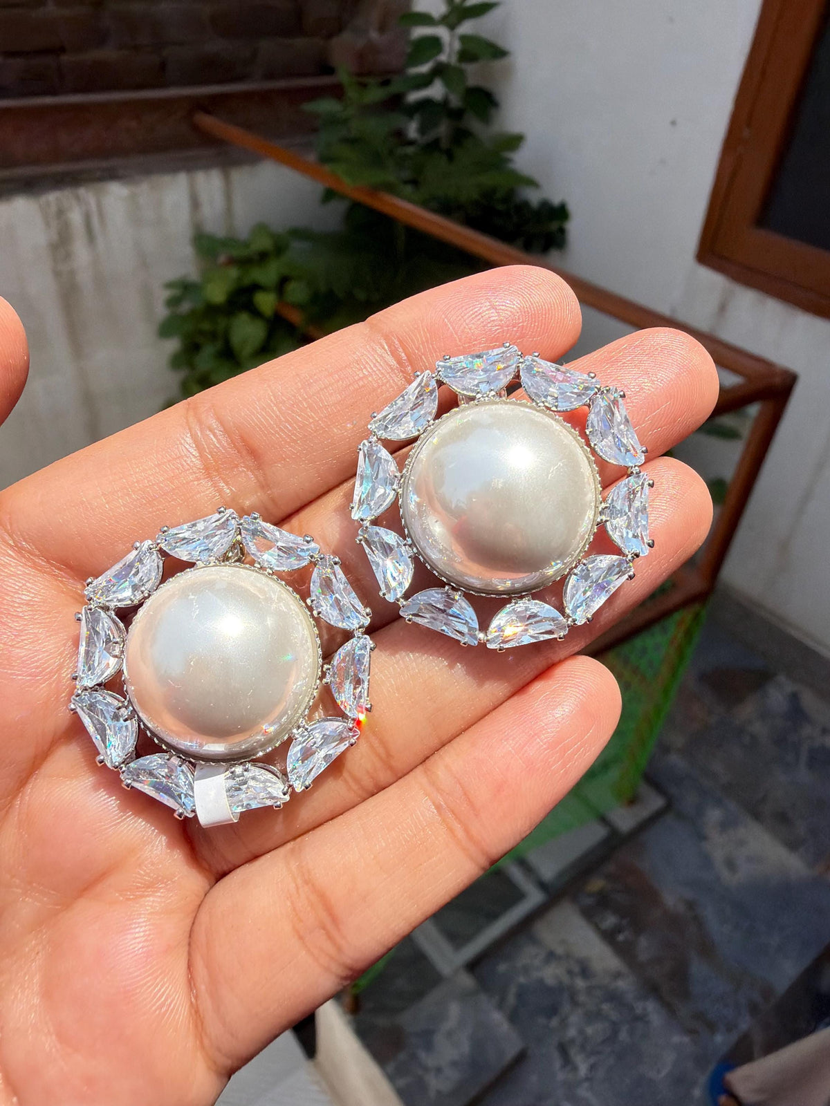 Huge Pearl Diamond Earrings Statement CZ Moissanote Large Studs Cubic Ziconia Bride Wedding Gift