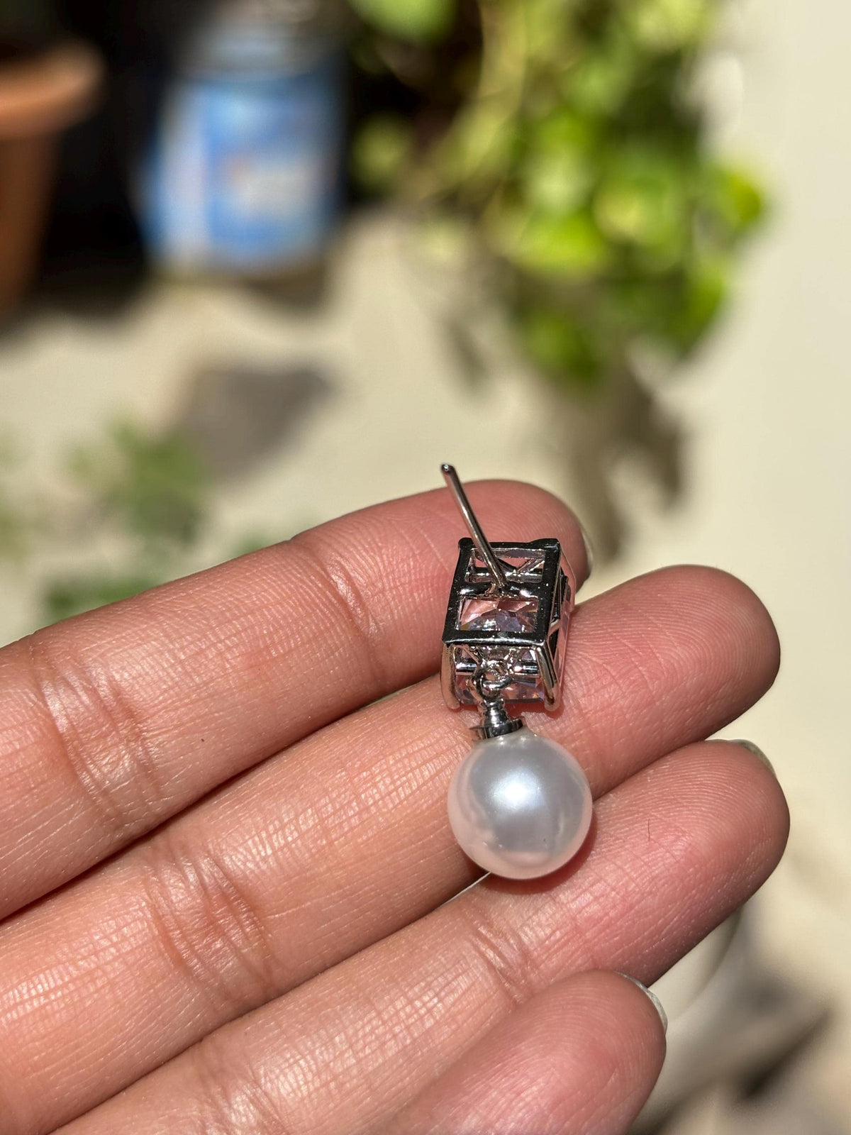Pink Diamond Earrings Pearl Drop Statement Dangle Light Pink Sapphire Color Stone Jewelry Gift