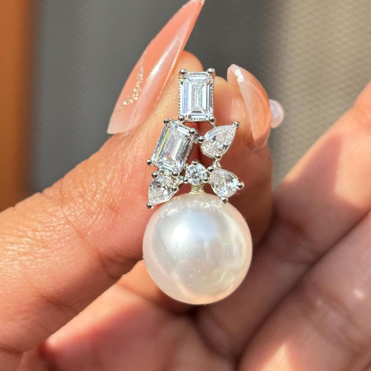 Moissanite Diamond Earrings Pearl Drop Statement Bride Wedding Cubic Zirconia Dangle Big Pearl Jewelry