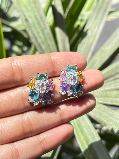 Multicolor Earrings Statement Small Studs Moissanite CZ Cubic Zirconia Mix Stone Colorful Jewelry Gift