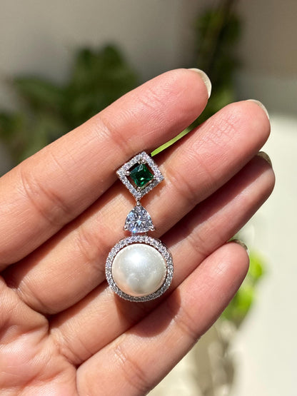 Pearl Emerald Earrings Moissanite Diamond Dangle Drop Statement Cubic Zirconia Green CZ Jewelry Wedding