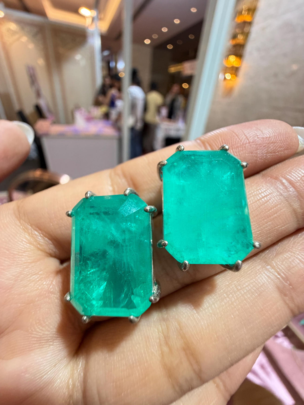 Large Emerald Doublet Earrings Statement Studs Moissanite Diamond Green Paraiba Tourmaline Cubic Zirconia Jewelry