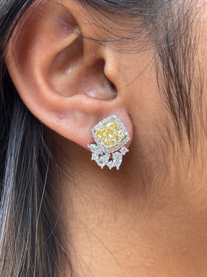 Yellow Diamond Earrings Small Studs Moissanite Statement Canary Yellow Sapphire Jewelry Cubic Zirconia Gift