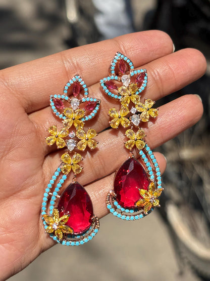 Red Diamond Earrings Turquoise Statement Chandelier Multicolor Ruby Stone Long  Moissanite Red Sapphire Jewelry