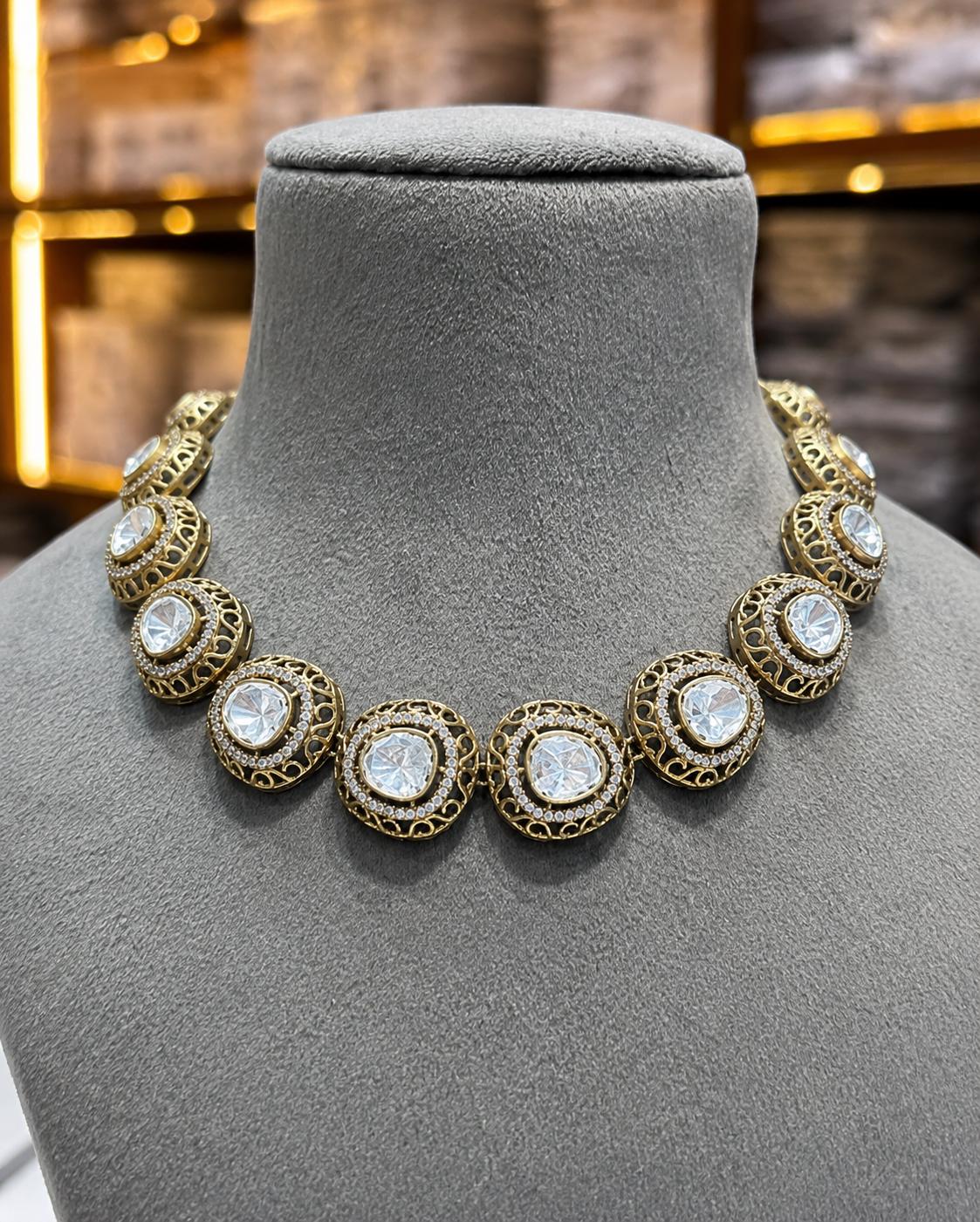 Polki Necklace Sabyasachi Inspired Moissanite Polki Diamond Choker Victorian Indian Wedding Kundan Jewelry Set