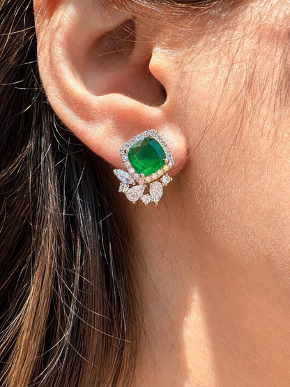 Green Paraiba Tourmaline Stud Earrings CZ Moissanite Emerald DOublet Stone Jewelry Everyday Gift Her