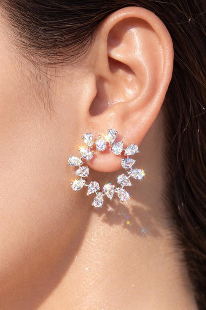 Moissanite Diamond Earrings Large Statement Studs Circle Shape CZ Cubic Zirconia Cocktail Wedding Gift