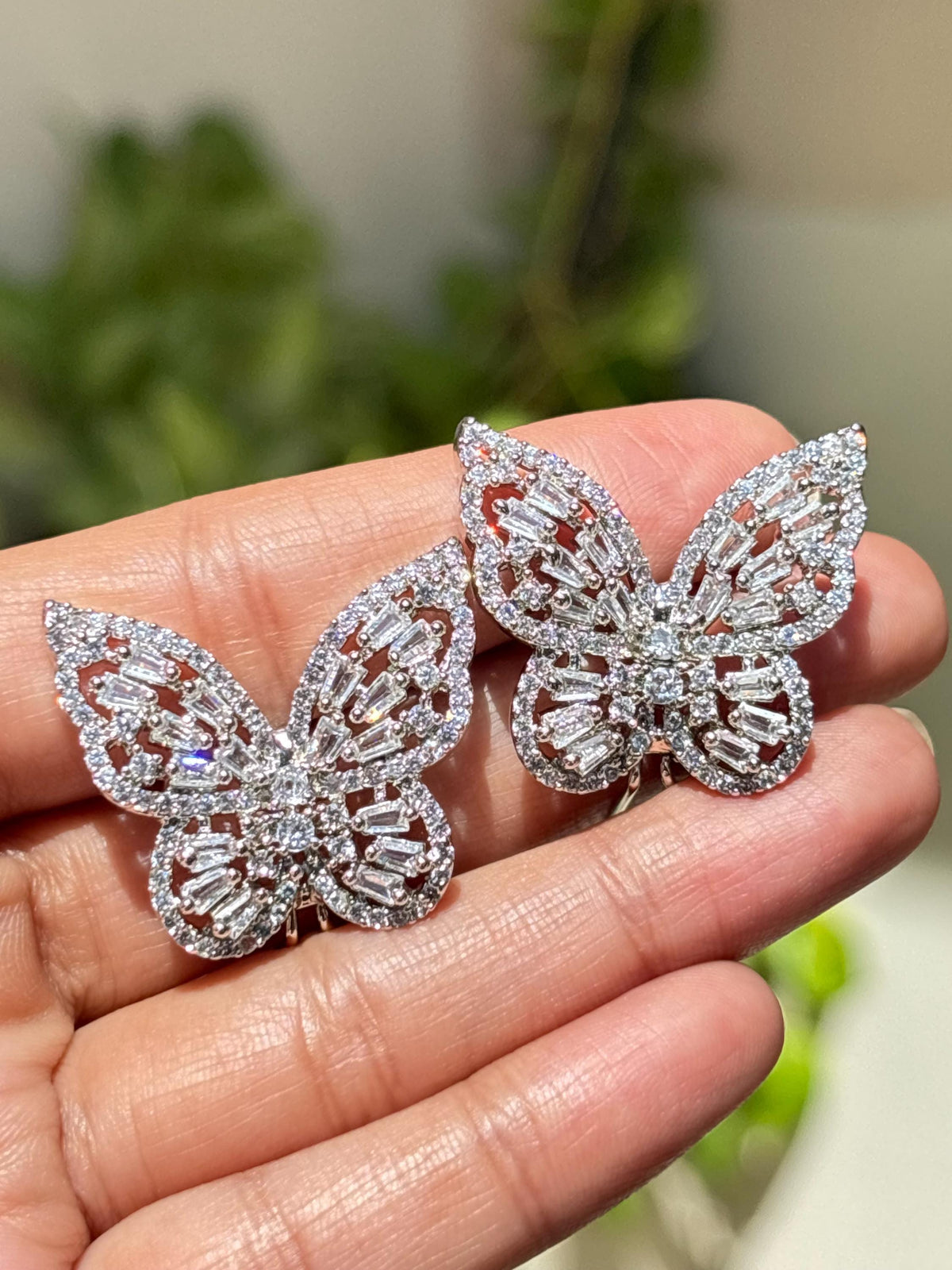 Large Butterfly Earrings CZ Moissanite Diamond Statement Studs Big Butterfly Shape Cocktail Jewelry Gift